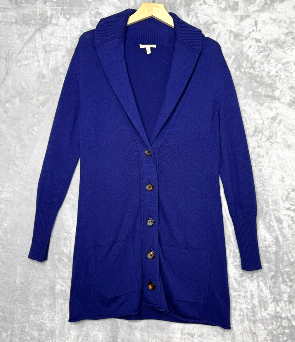 Eileen Fisher Sweater Womens Medium Blue Shawl Collar Cardigan Cotton Cashmere